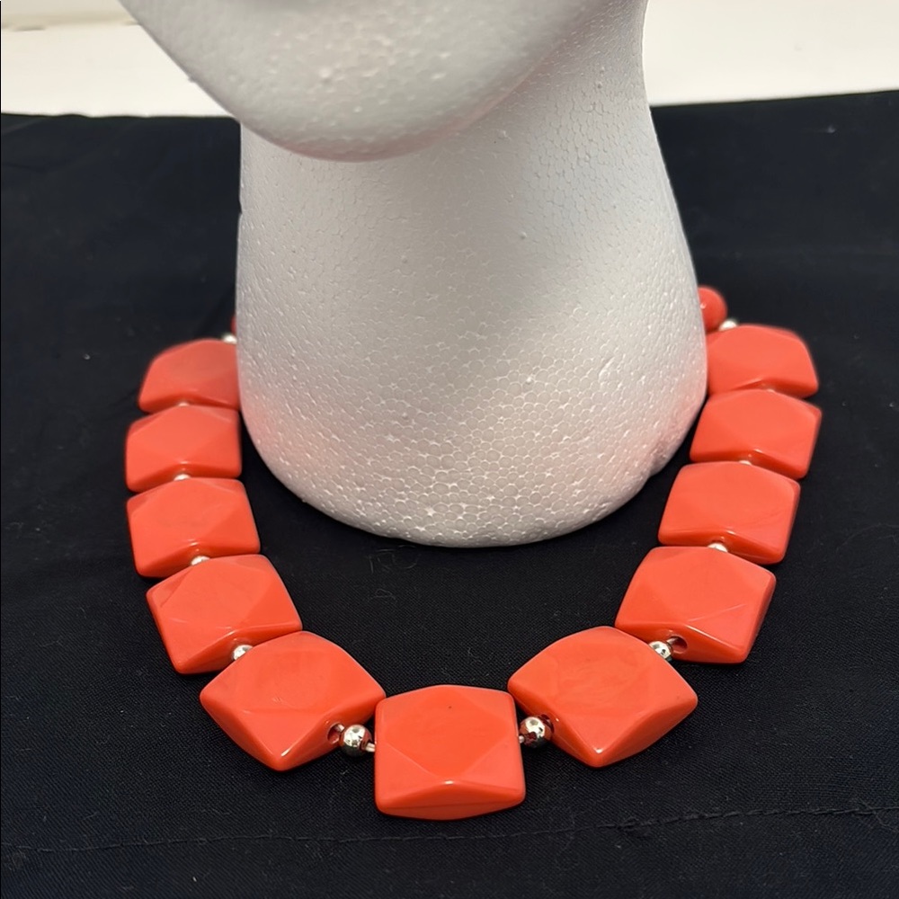 Bold Coral Geometric Statement Necklace